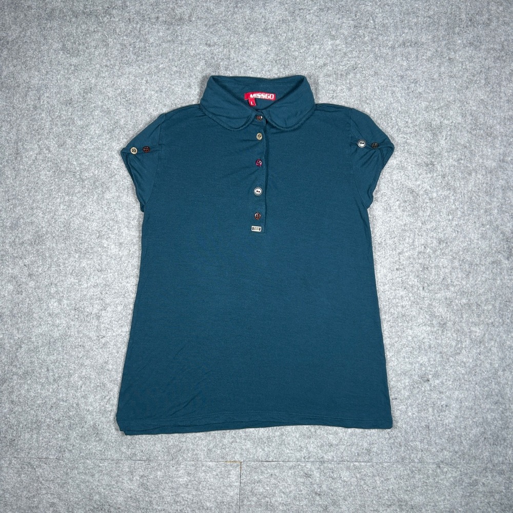 Miss Sixty Top Womens Large Teal Blue Peter Pan Collar Y2K Retro Indie Sleaze